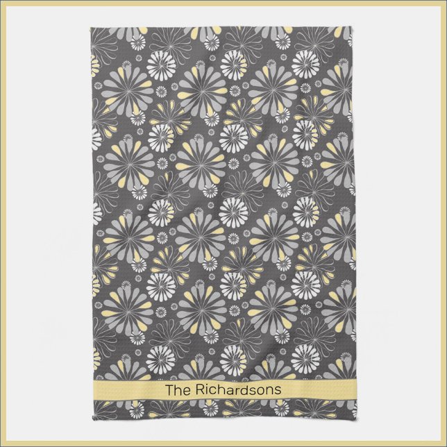 Toalla de cocina floral gris y amarilla de moda (Subido por el creador)