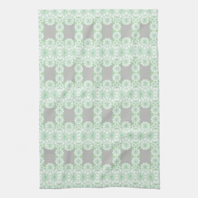 Toalla De Cocina Floral Gris Y Mint Green (Vertical)