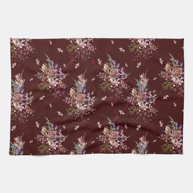 Toalla de Cocina Floral Maroon Otoño Fall (Horizontal)