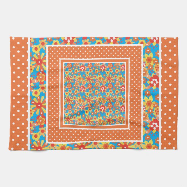 Toalla de cocina, floral Naranja, patrones de punt (Horizontal)