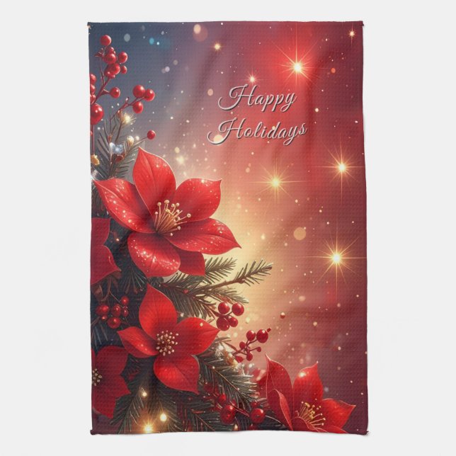 Toalla de cocina floral navideña roja (Vertical)