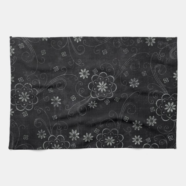 Toalla de cocina floral negra (Horizontal)
