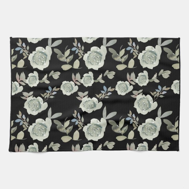 Toalla de cocina floral negra (Horizontal)