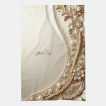 Toalla de cocina floral ornamentada elegante dorad