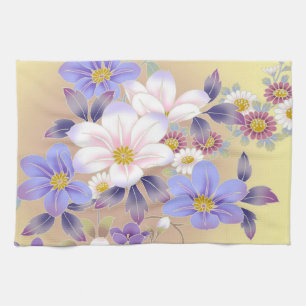 Toalla de cocina/Floral púrpura y blanca
