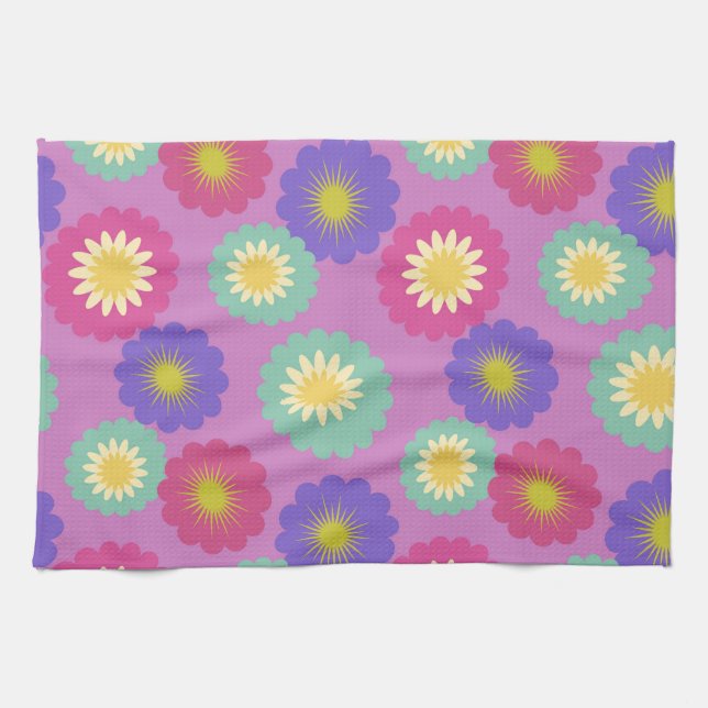Toalla de cocina floral retro colorida (Horizontal)