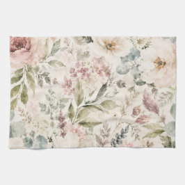 Toalla de cocina floral romántica - Jardín acuarel