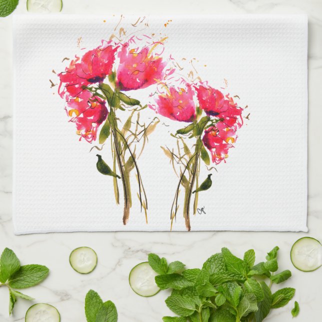 Toalla de cocina floral rosa (Doblado)