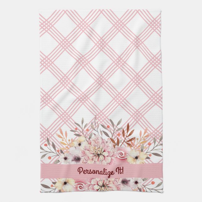 Toalla de cocina floral rosa PERSONALIZADA (Vertical)