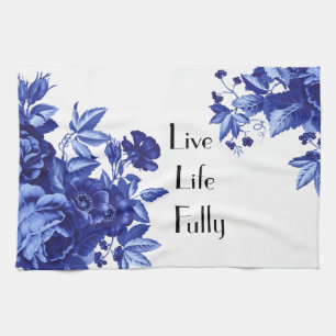 Toalla de cocina floral totalmente azul Live Life