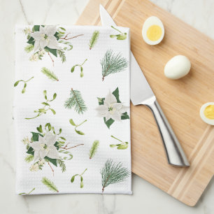 Toalla de cocina floral verde blanca suave y elega
