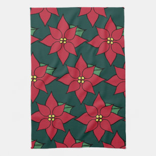 Toalla de cocina Flores de Nochebuena rojas de Nav