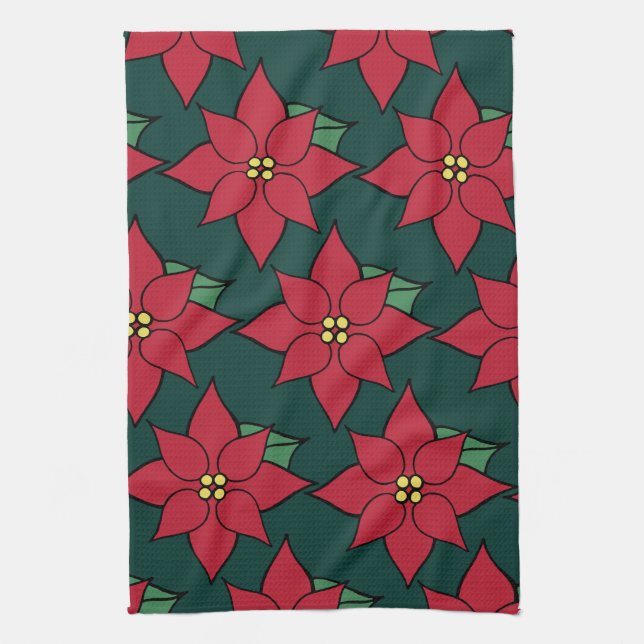 Toalla de cocina Flores de Nochebuena rojas de Nav (Vertical)