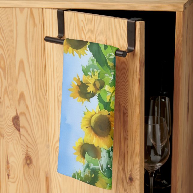 Toalla de cocina florida de girasol y Sky Art (Pliegue de tercios)