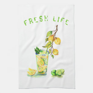 Toalla de cocina fresca para beber limón - Texto P