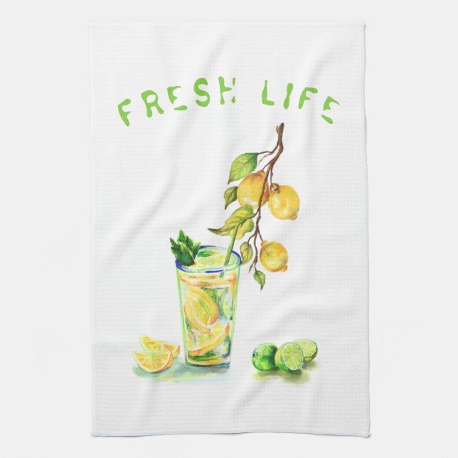 Toalla de cocina fresca para beber limón - Texto P (Vertical)