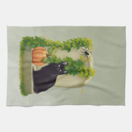 Toalla de cocina gato negro de Halloween 