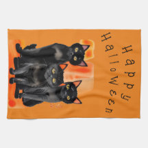 Toalla de cocina gatos negros de Halloween