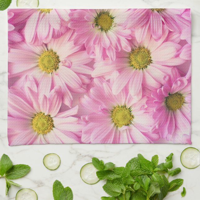 Toalla de cocina - Gerbera Margaritas Rosadas (Doblado)