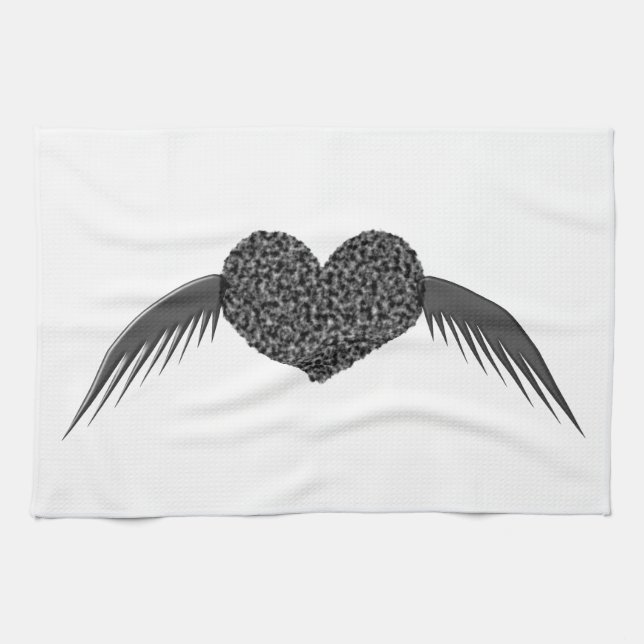 Toalla de cocina gótica de corazón de amor alado (Horizontal)