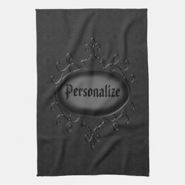 Toalla de cocina gótica personalizada del negro (Vertical)