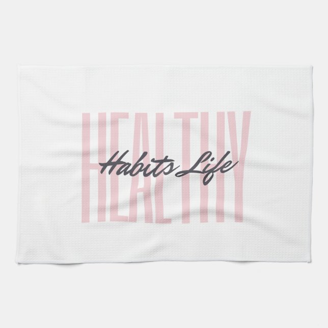 Toalla de cocina Hábitos saludables vida rosa negr (Horizontal)
