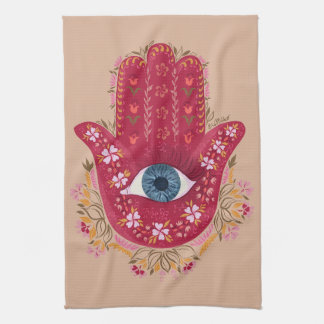 Toalla de cocina Hamsa Hand_Magenta_Cream