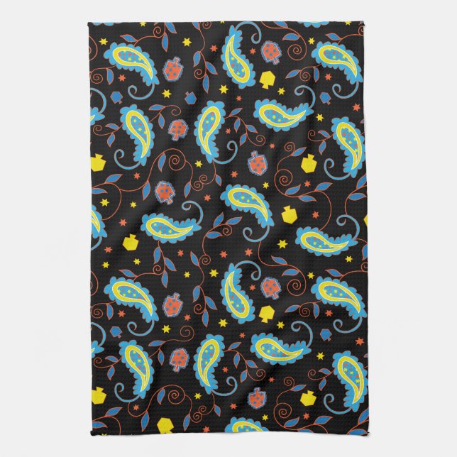 Toalla de cocina "Hanukkah Paisley Dreidel Towel" (Vertical)