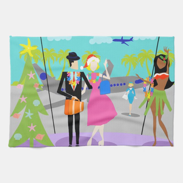 Toalla de cocina hawaiana retra del navidad (Horizontal)