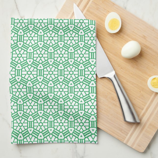 Toalla de cocina - Hexagón y bares en verde (Doblado Cuarto)