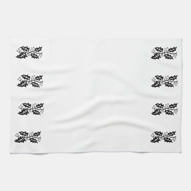 Toalla de cocina - Hojas huelgas en blanco y negro (Horizontal)