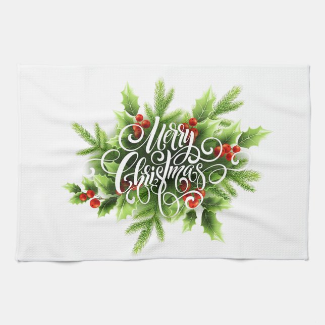 Toalla de cocina Holly Merry Christmas (Horizontal)