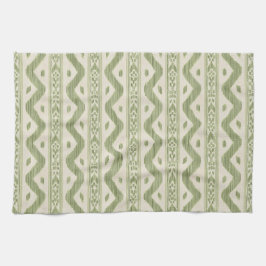 Toalla de cocina Ikat verde y crema, raya tejida