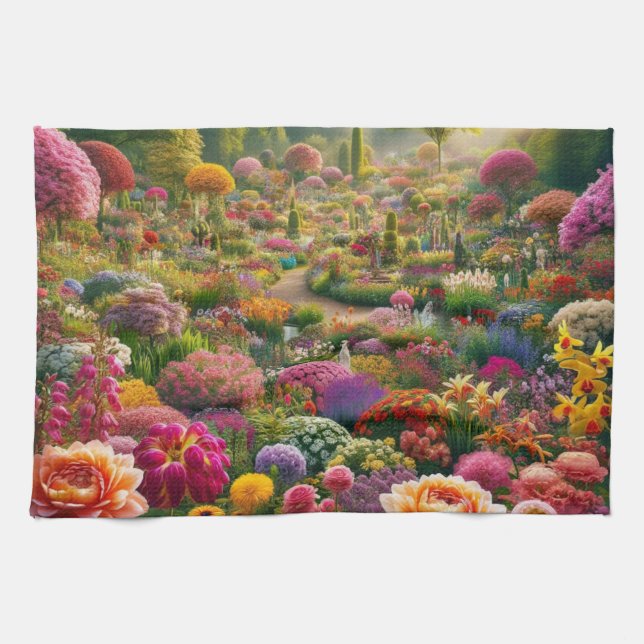 Toalla de cocina jardín de flores de fantasía (Horizontal)