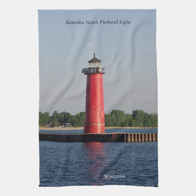 Toalla de cocina Kenosha North Pierhead Light (Vertical)