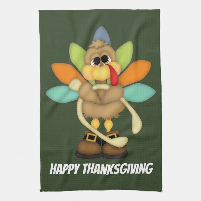 Toalla de cocina linda del día de fiesta del pavo (Vertical)