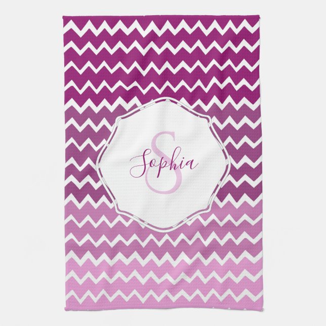 Toalla de cocina Magenta Ombre Chevron (Vertical)