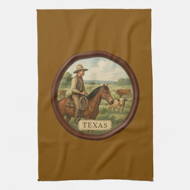 Toalla de cocina marrón de vaquero de Texas (Vertical)