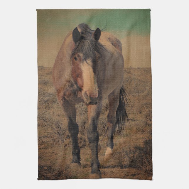 Toalla de cocina melada y sabia roja del caballo (Vertical)