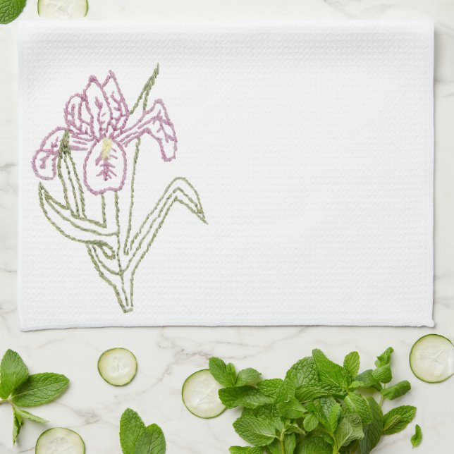 Toalla de cocina MoJo con diseño de iris bordado (Doblado)