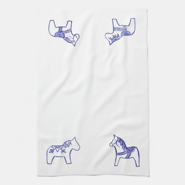 Toalla de cocina MoJo para caballos azul y blanco (Vertical)