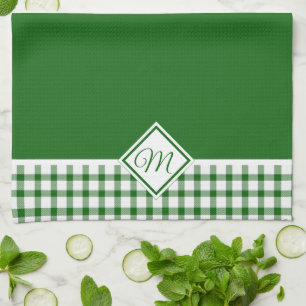 Toalla de cocina monograma de cuadros verdes