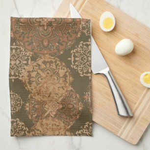 Toalla de cocina monogramada Boho Dark Rust Mandal