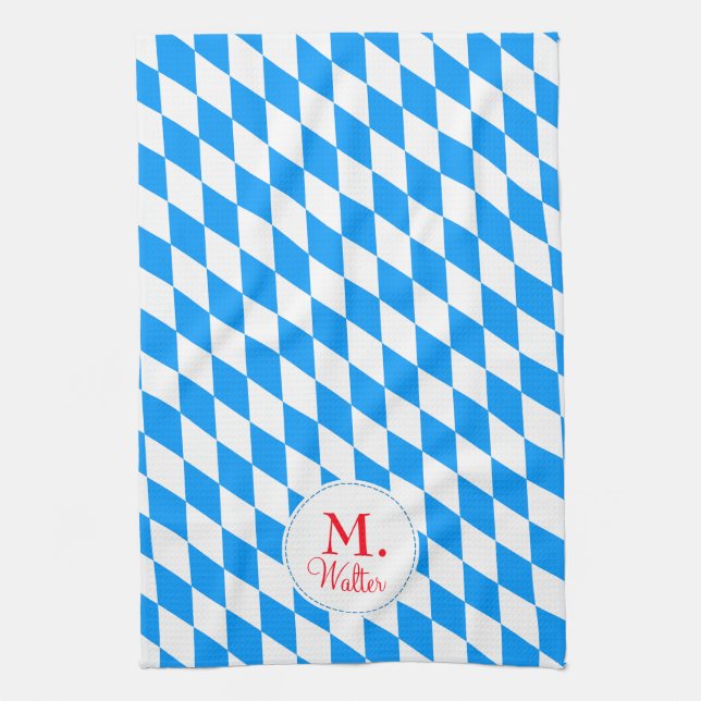 Toalla de cocina monogramada con rombos de Baviera (Vertical)
