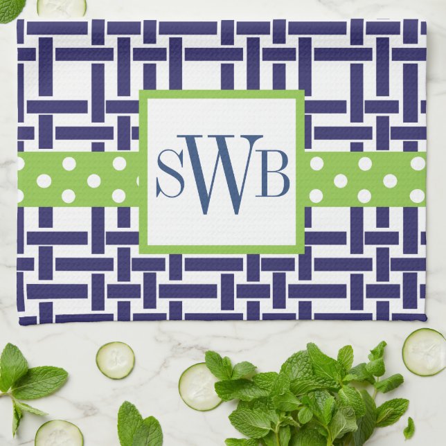 Toalla de cocina monogramada de bambú y grano (Doblado)