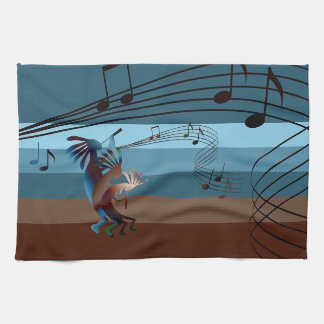 Toalla de cocina musical del suroeste de Kokopelli (Horizontal)
