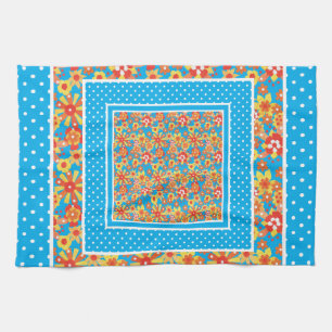 Toalla de cocina: Naranja floral, puntos de polka