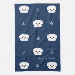 Toalla de cocina náutica del perrito de Maltipoo