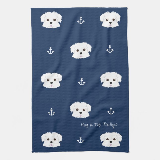 Toalla de cocina náutica del perrito de Maltipoo (Vertical)