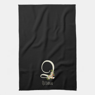 Toalla de cocina negra con monograma Regalo de ina